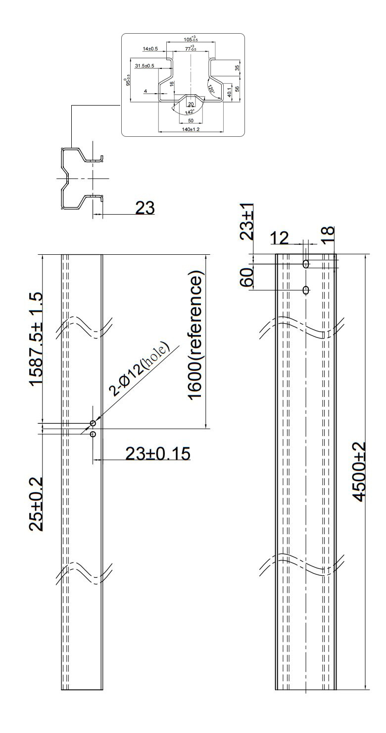 Solar C-shaped piling dimensions