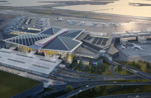 The large-scale solar energy project on the roof of the new terminal building at Kennedy Airport has begun construction