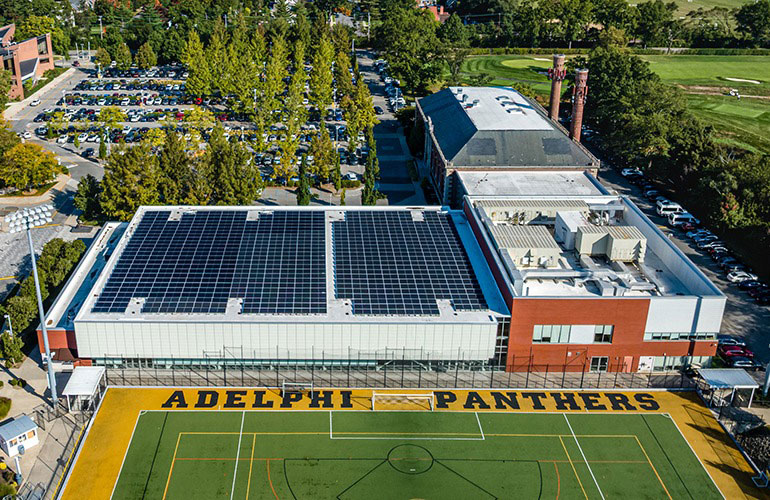 Adelphi University's sports facilities include a new roof and solar energy project